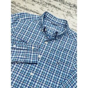 Vineyard Vines On The Go Performance Shirt Mens Small Blue Plaid OTG Long Sleeve